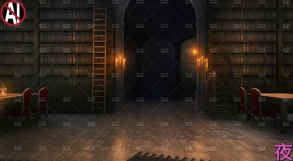 【背景素材】図書室・書庫(ファンタジー編part06-fan06a_library)