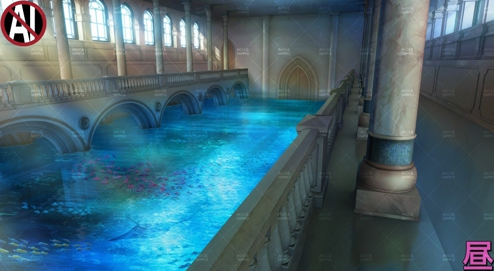 【背景素材】海上の神殿ホール(ファンタジー編part07A-sea_hall)