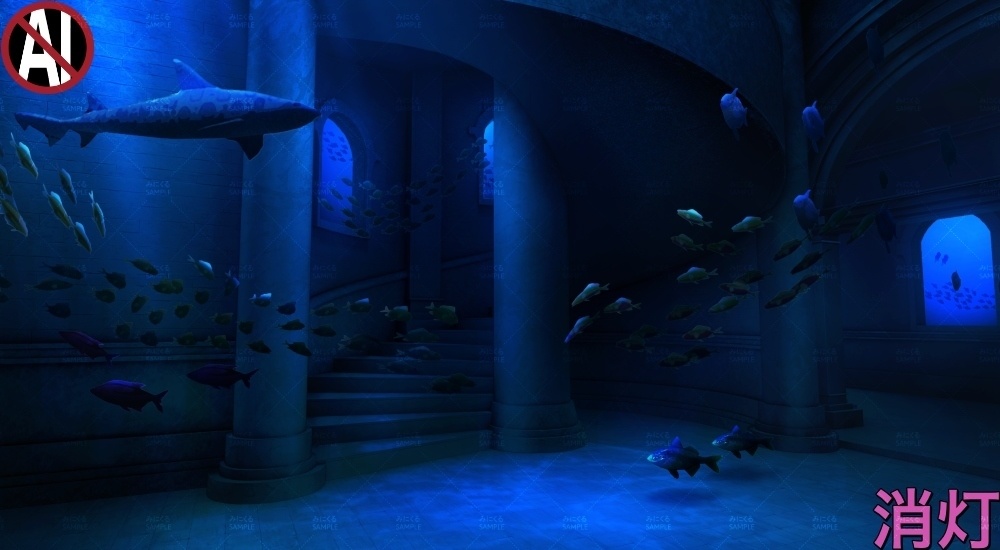 【背景素材】海底神殿の螺旋階段(ファンタジー編part07A-sea_stairs)