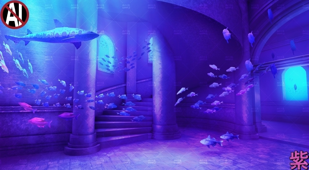 【背景素材】海底神殿の螺旋階段(ファンタジー編part07A-sea_stairs)