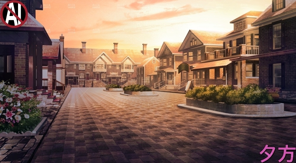 【背景素材】お洒落な街並み(ファンタジー編part04-022_uroad)