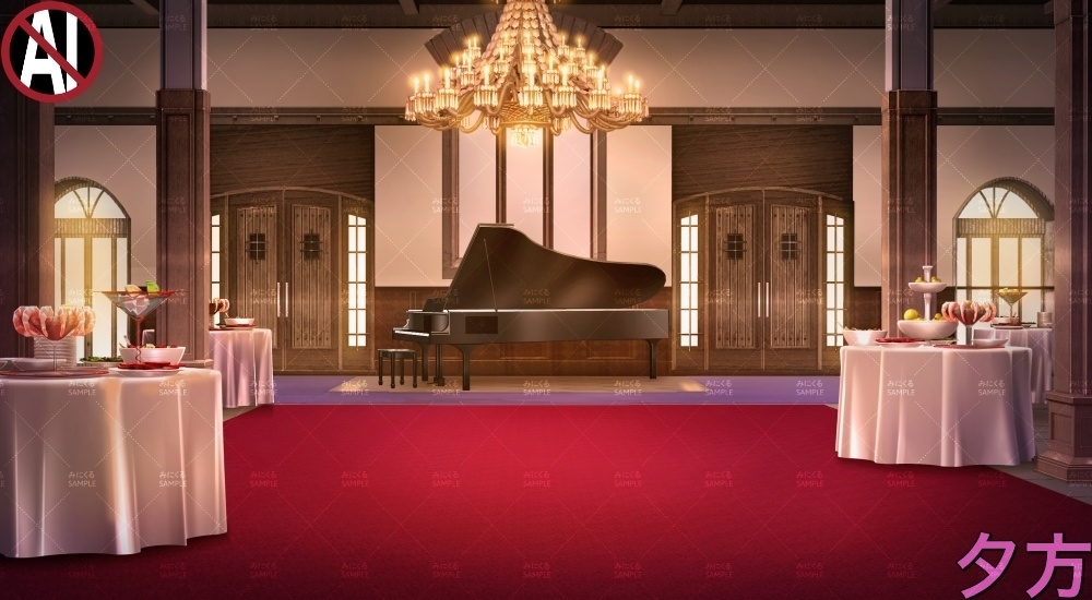 【背景素材】屋敷_パーティー会場(ファンタジー編part04-025_entrance_2)