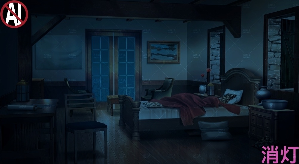 【背景素材】宿屋の部屋②散らかった部屋(ファンタジー編part04-014_sinn-room_1k)