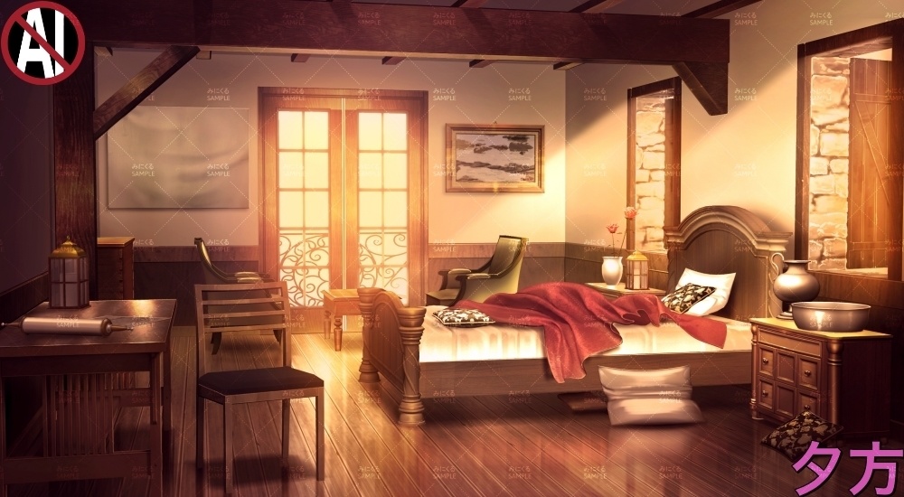 【背景素材】宿屋の部屋②散らかった部屋(ファンタジー編part04-014_sinn-room_1k)