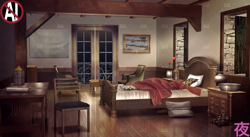【背景素材】宿屋の部屋②散らかった部屋(ファンタジー編part04-014_sinn-room_1k)