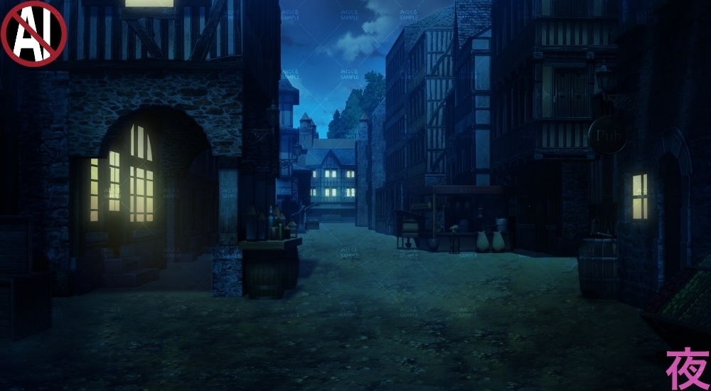 【背景素材】商店のある街並み①(ファンタジー編part04-011_sb-road)