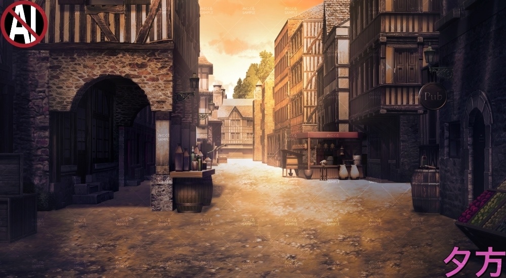 【背景素材】商店のある街並み①(ファンタジー編part04-011_sb-road)