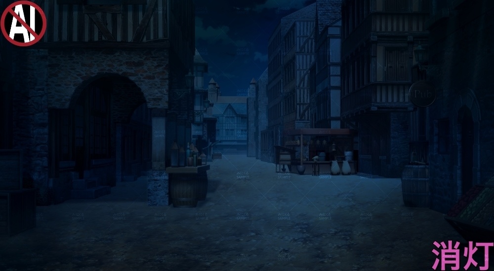 【背景素材】商店のある街並み①(ファンタジー編part04-011_sb-road)