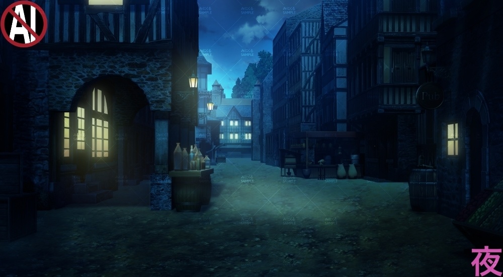 【背景素材】商店のある街並み①(ファンタジー編part04-011_sb-road)