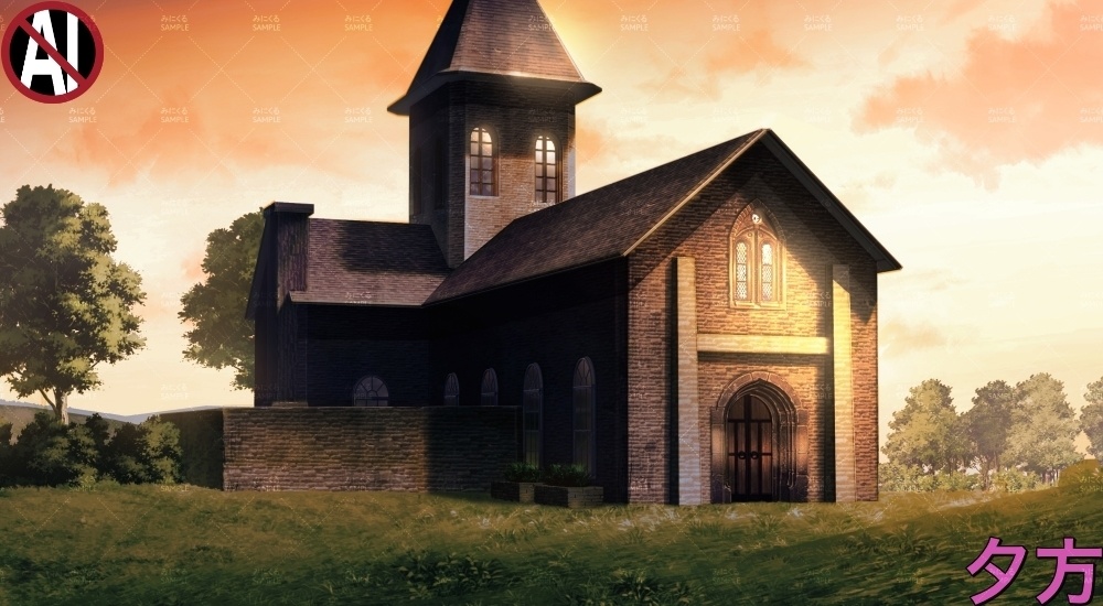 【背景素材】田舎の古教会_外観(ファンタジー編part04-017_church)