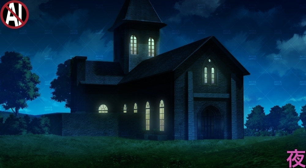 【背景素材】田舎の古教会_外観(ファンタジー編part04-017_church)