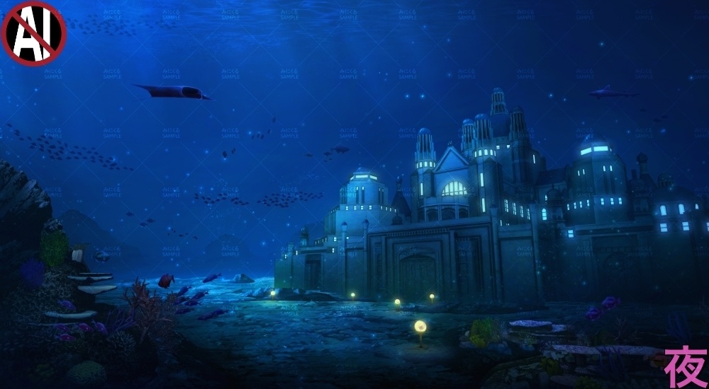 【背景素材】海底神殿の外観(ファンタジー編part07B-sea_castle)