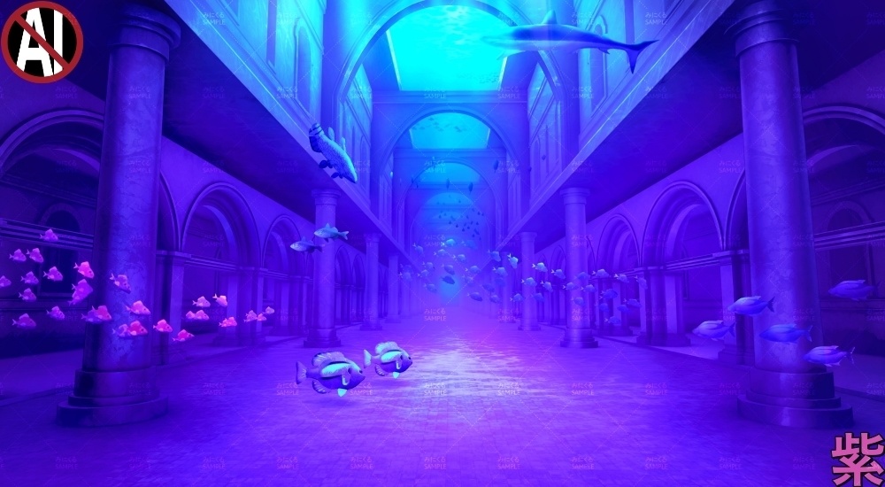 【背景素材】海底神殿の通路(ファンタジー編part07B-castle_hallway)