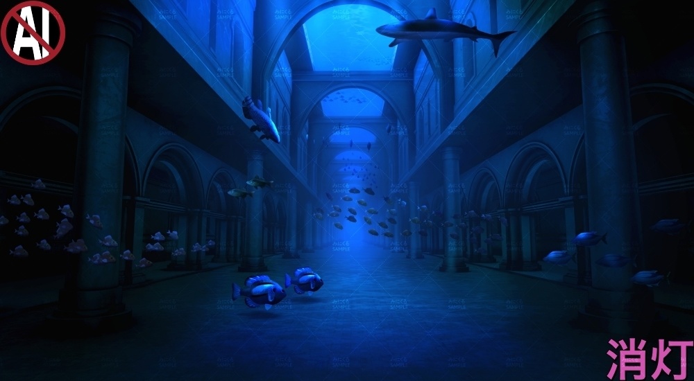 【背景素材】海底神殿の通路(ファンタジー編part07B-castle_hallway)