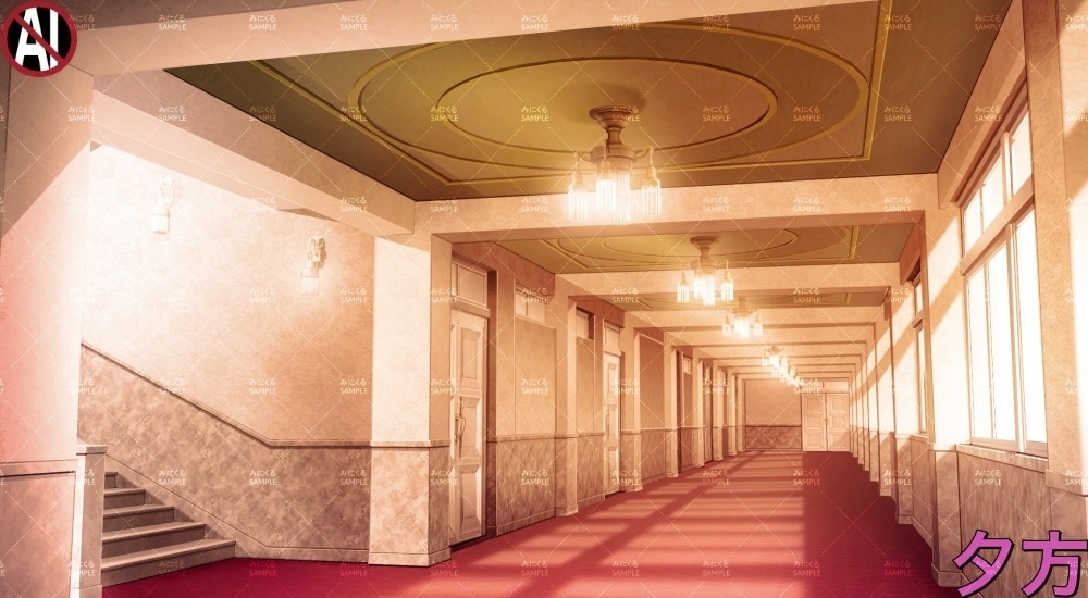 【背景素材】貴族・名門学校の廊下②(学園編part13-cubg003)