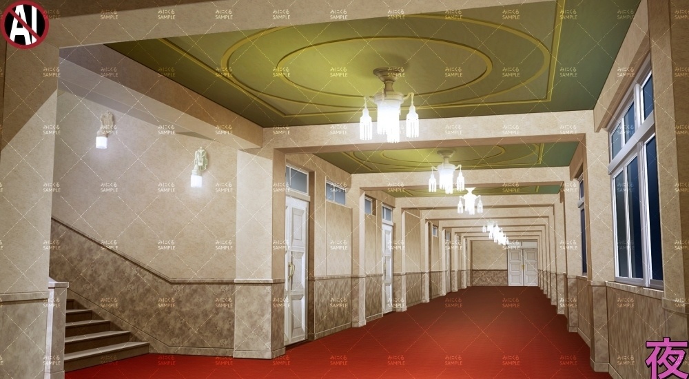 【背景素材】貴族・名門学校の廊下②(学園編part13-cubg003)