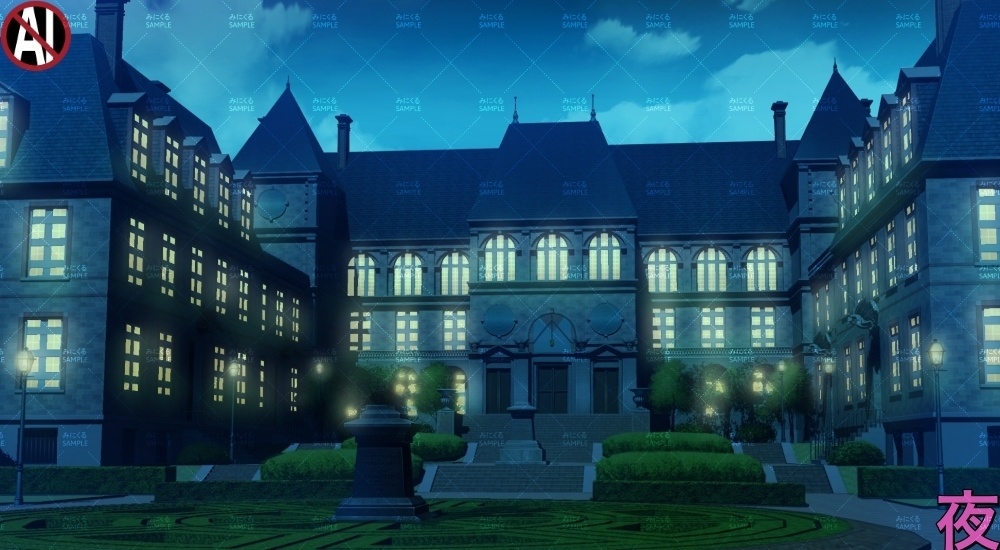 【背景素材】高級な学生寮外観_像あり/なし(学園編part13-cubg001)