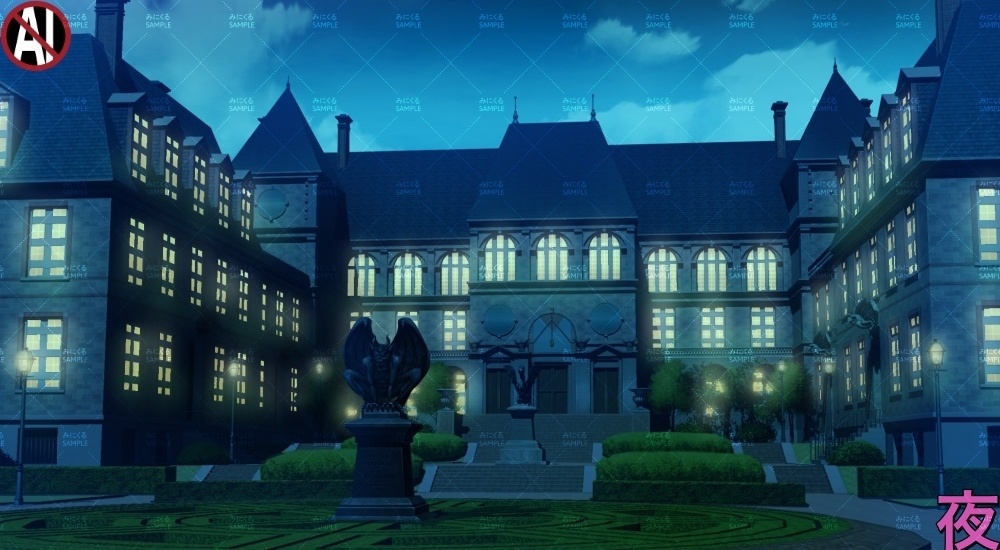 【背景素材】高級な学生寮外観_像あり/なし(学園編part13-cubg001)