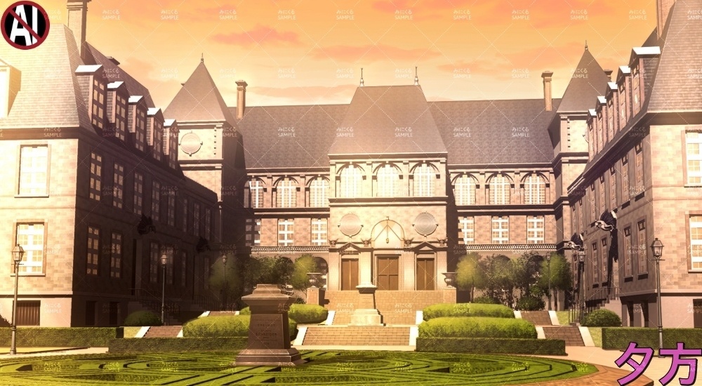 【背景素材】高級な学生寮外観_像あり/なし(学園編part13-cubg001)