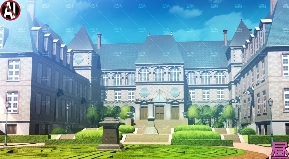 【背景素材】高級な学生寮外観_像あり/なし(学園編part13-cubg001)