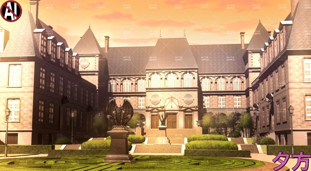 【背景素材】高級な学生寮外観_像あり/なし(学園編part13-cubg001)