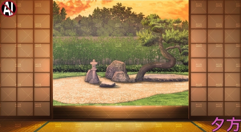 【背景素材】日本庭園_障子あり/なし/障子のみ(江戸編part01B-en_sn02-03-04)