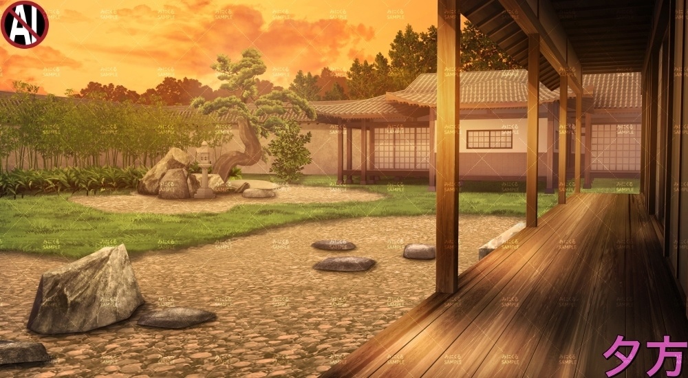 【背景素材】日本庭園と縁側(江戸編part01B-en_sn01)