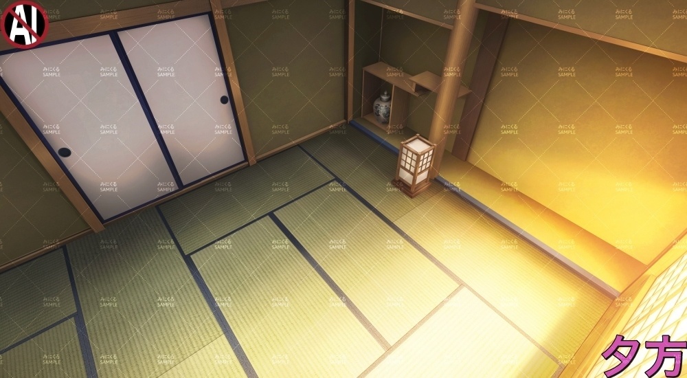 【背景素材】緑の和室_俯瞰(江戸編part01B-heya_sn02)