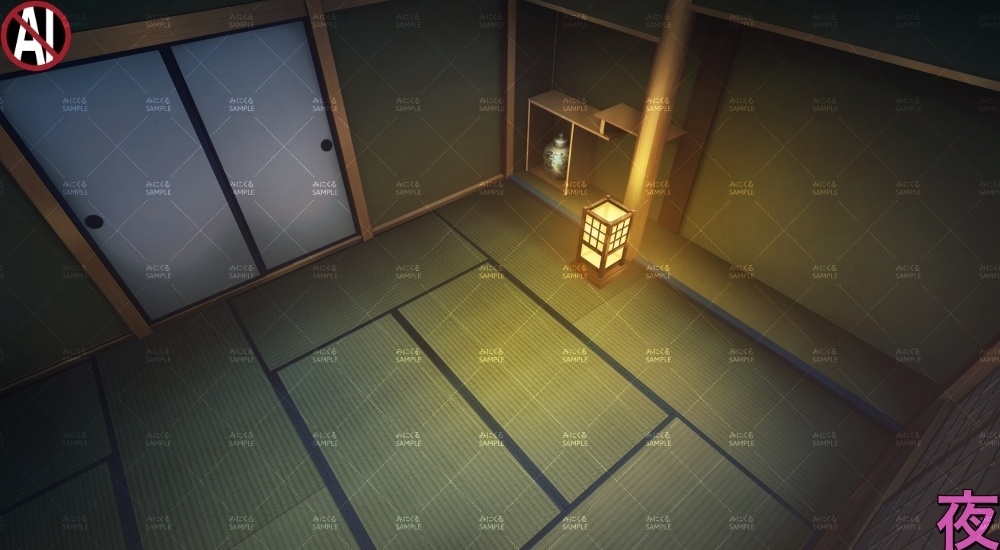 【背景素材】緑の和室_俯瞰(江戸編part01B-heya_sn02)