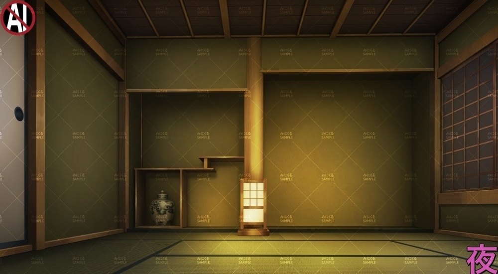 【背景素材】緑の和室①(江戸編part01B-heya_sn01)