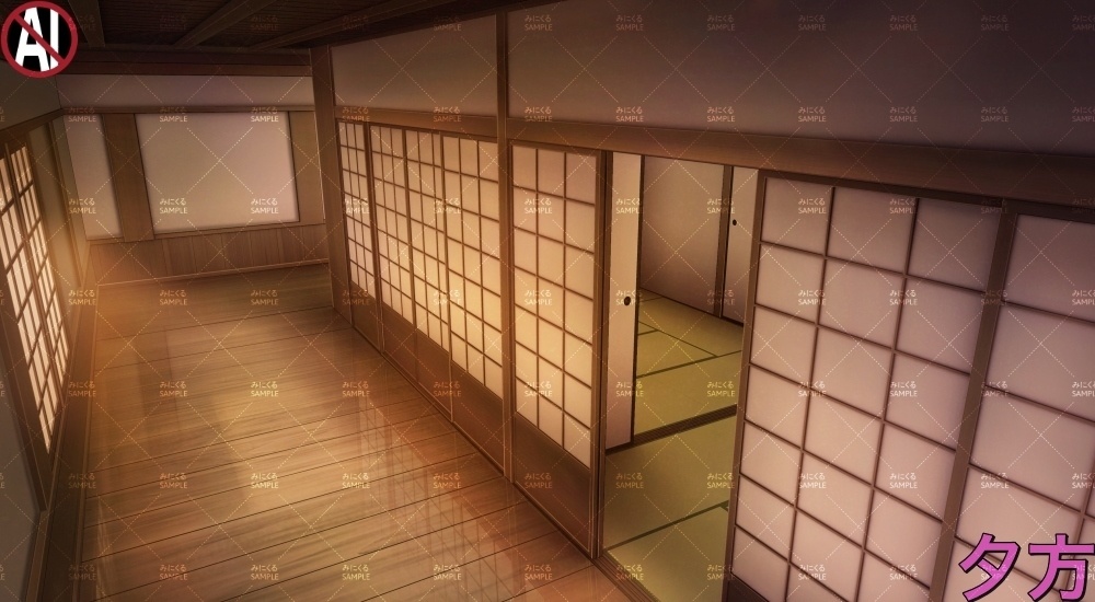 【背景素材】和風建築の廊下_俯瞰(江戸編part01B-heya_sn02)