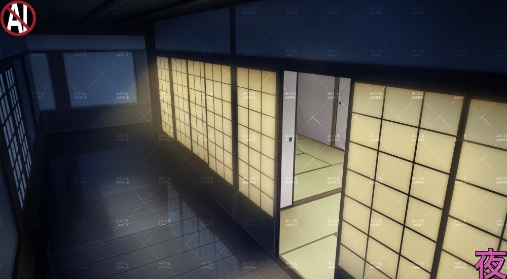 【背景素材】和風建築の廊下_俯瞰(江戸編part01B-heya_sn02)