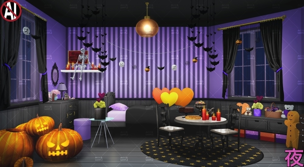 【背景素材】ハロウィンのお部屋(ハロウィン編part01-halloween_room01)