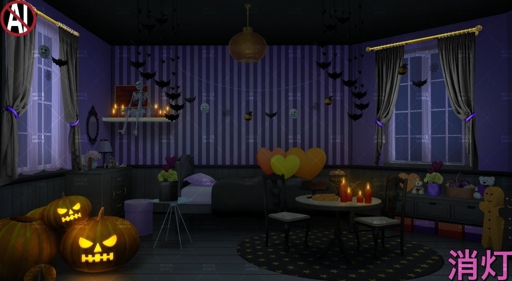 【背景素材】ハロウィンのお部屋(ハロウィン編part01-halloween_room01)