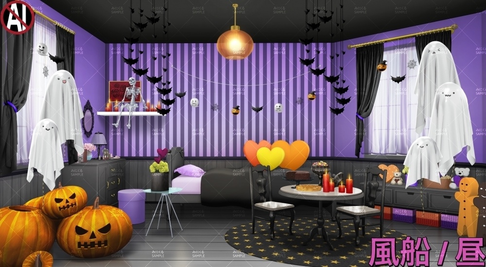 【背景素材】ハロウィンのお部屋(ハロウィン編part01-halloween_room01)