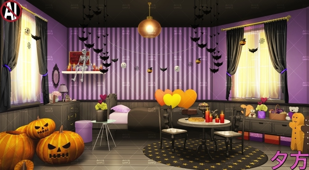 【背景素材】ハロウィンのお部屋(ハロウィン編part01-halloween_room01)