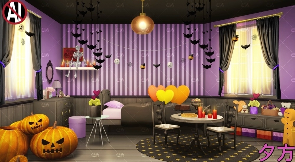 みにくる動く背景CG素材『ハロウィンのお部屋』【単品・素材集】