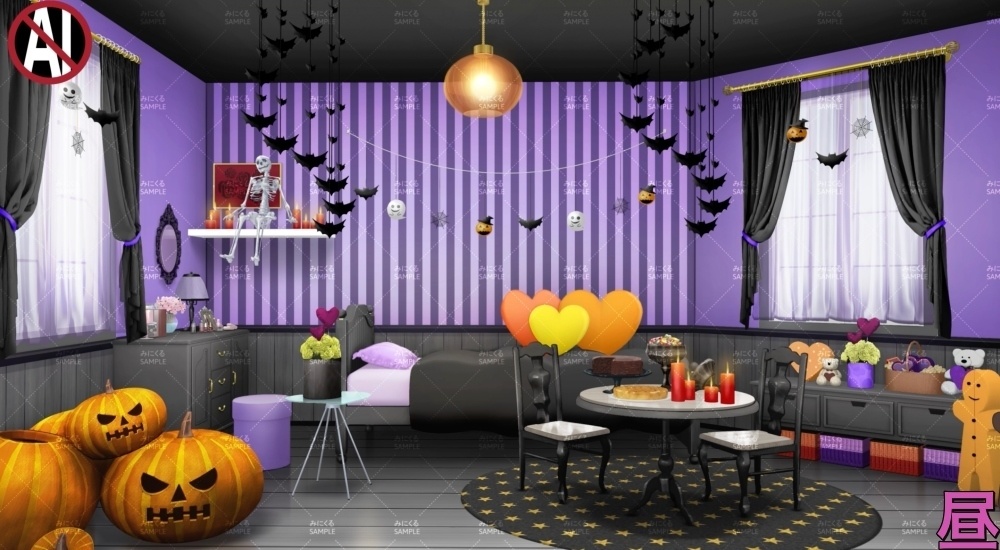 みにくる動く背景CG素材『ハロウィンのお部屋』【単品・素材集】