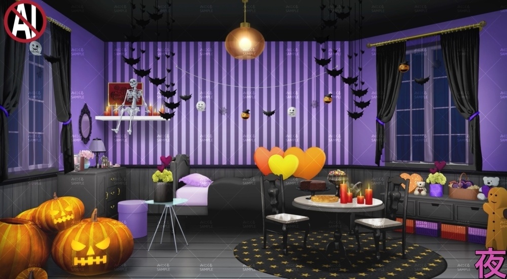 みにくる動く背景CG素材『ハロウィンのお部屋』【単品・素材集】