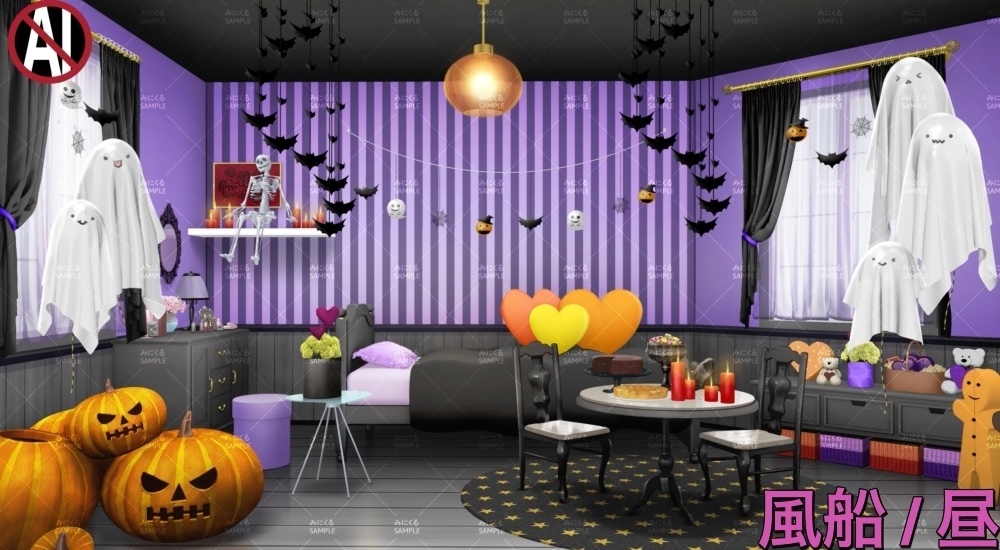 みにくる動く背景CG素材『ハロウィンのお部屋』【単品・素材集】