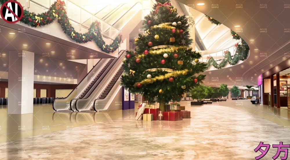 【背景素材】ショッピングモールのクリスマスツリー①(クリスマス特別版part03-xmas03_entrance)