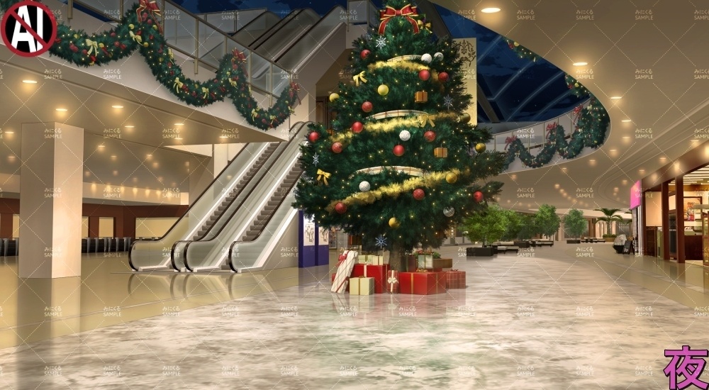 【背景素材】ショッピングモールのクリスマスツリー①(クリスマス特別版part03-xmas03_entrance)