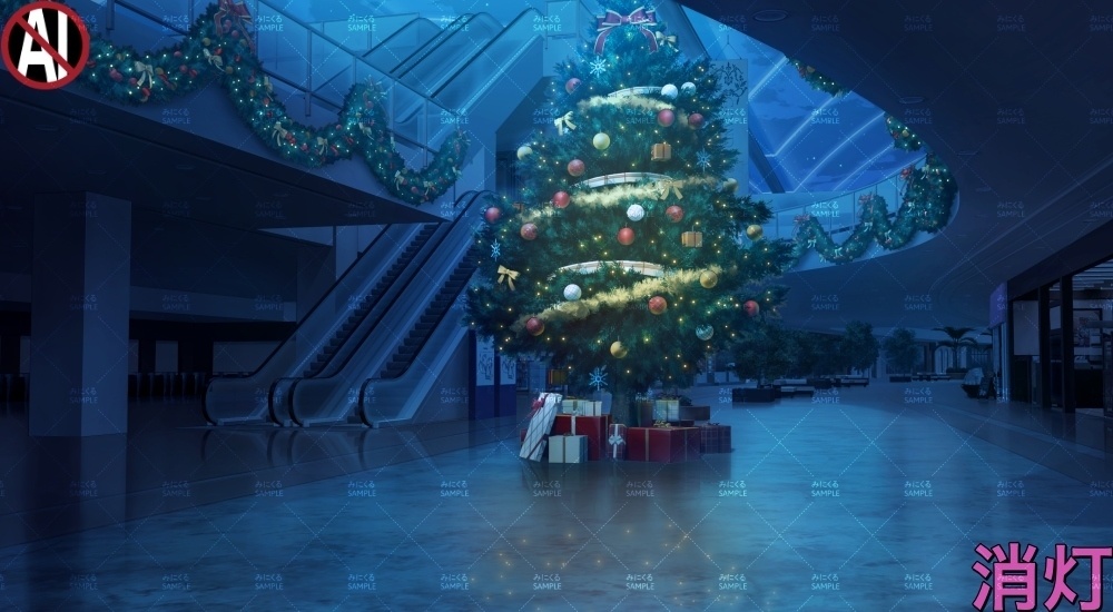 【背景素材】ショッピングモールのクリスマスツリー①(クリスマス特別版part03-xmas03_entrance)