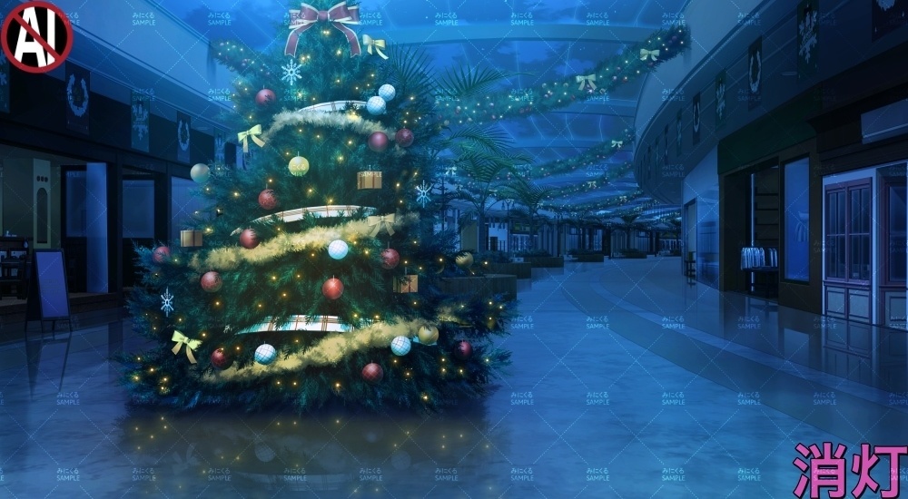 【背景素材】ショッピングモールのクリスマスツリー②(クリスマス特別版part03-xmas03_passage)