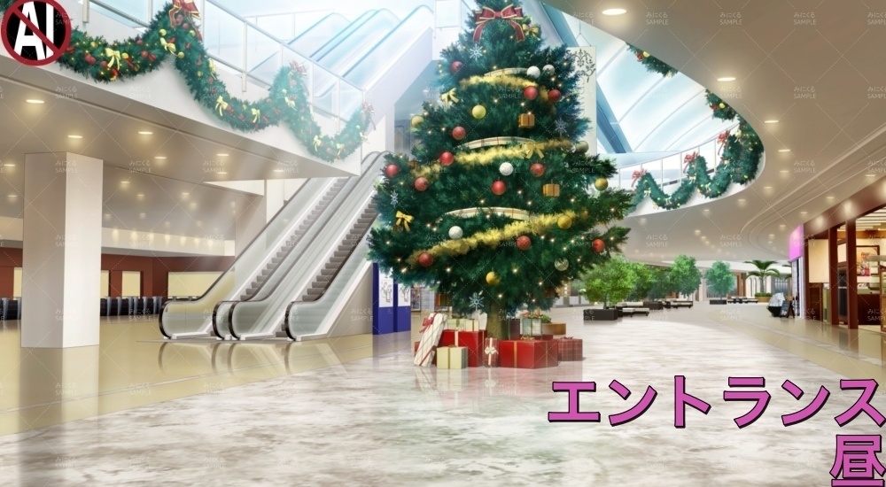 みにくる動く背景CG素材『ショッピングモールのクリスマス』【単品・素材集】