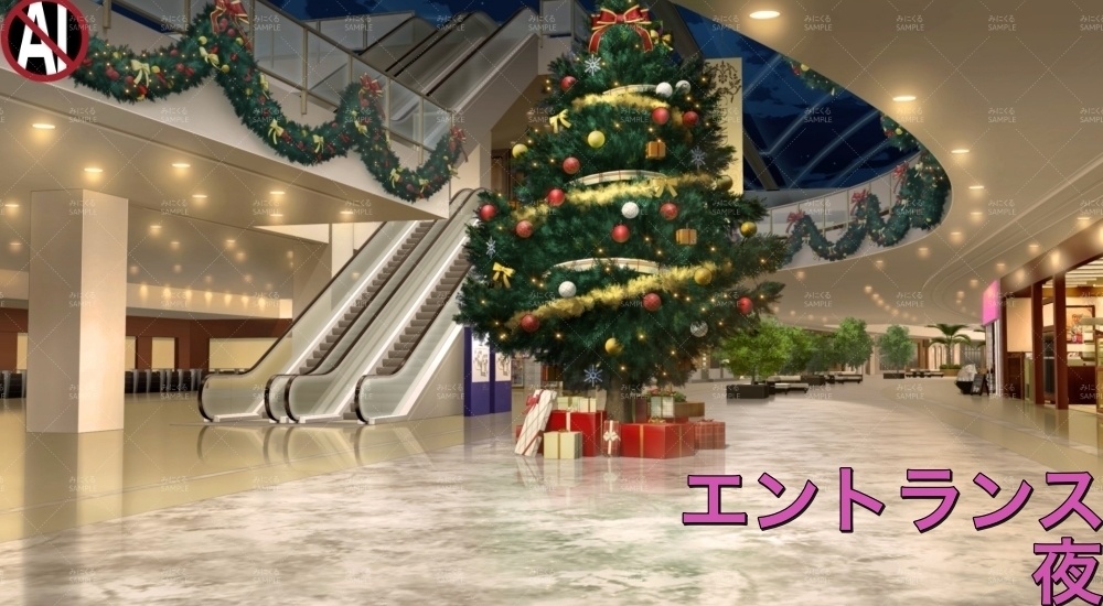 みにくる動く背景CG素材『ショッピングモールのクリスマス』【単品・素材集】
