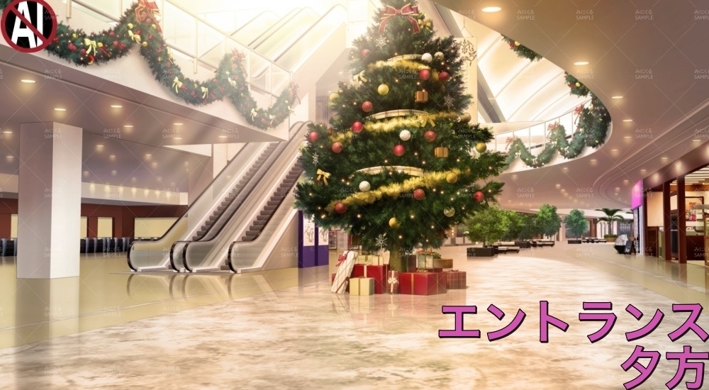 みにくる動く背景CG素材『ショッピングモールのクリスマス』【単品・素材集】