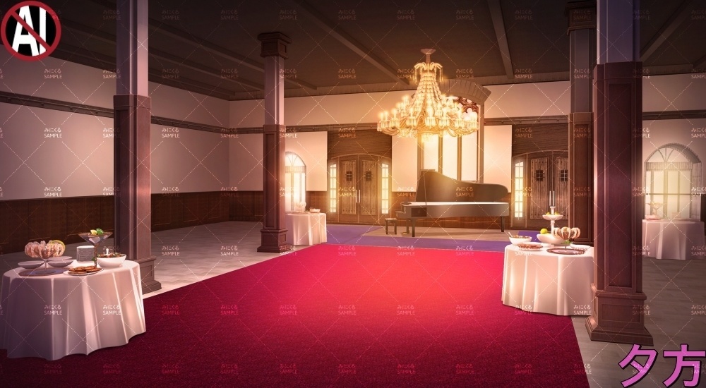 【背景素材】屋敷・館のエントランス_シャンデリア(ファンタジー編part04A-bg_025_entrance_2)