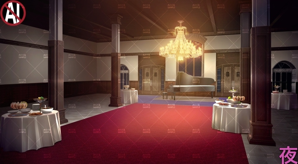 【背景素材】屋敷・館のエントランス_シャンデリア(ファンタジー編part04A-bg_025_entrance_2)