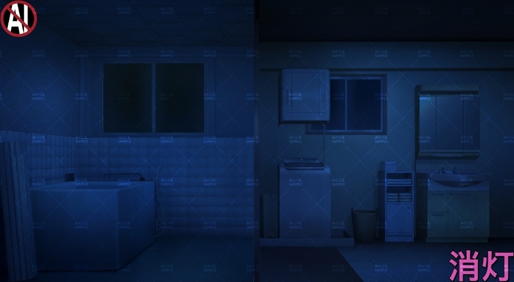 【背景素材】お風呂場と脱衣所(日常編part17A-1803tanuki012_03)